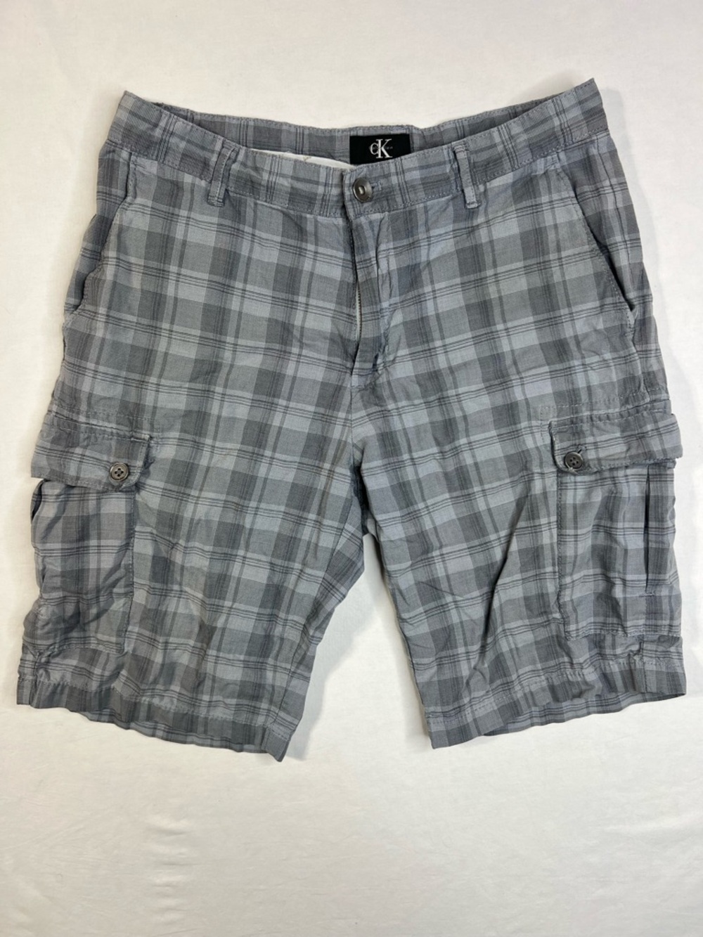 Calvin Klein Shorts Mens 30 Cargo Gray Plaid Lightweight Casual Summer